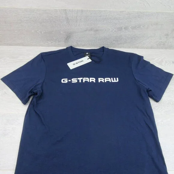 G-Star Raw Blue Graphic Script Short Sleeve T-Shirt Mens Size Medium Tee NEW - Picture 3 of 12